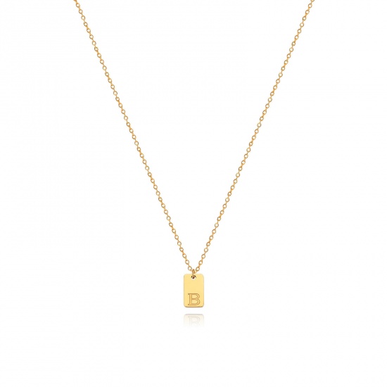 Picture of 1 Piece Vacuum Plating Simple & Casual Stylish 18K Gold Plated 304 Stainless Steel Link Cable Chain Rectangle Initial Alphabet/ Capital Letter Message " B " Pendant Necklace For Women Mother's Day 40cm(15 6/8") long