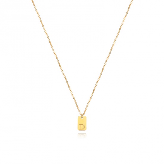 Picture of 1 Piece Vacuum Plating Simple & Casual Stylish 18K Gold Plated 304 Stainless Steel Link Cable Chain Rectangle Initial Alphabet/ Capital Letter Message " D " Pendant Necklace For Women Mother's Day 40cm(15 6/8") long