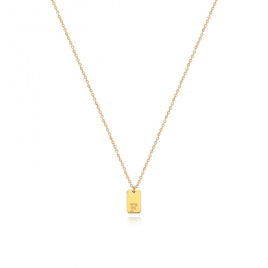 Picture of 1 Piece Vacuum Plating Simple & Casual Stylish 18K Gold Plated 304 Stainless Steel Link Cable Chain Rectangle Initial Alphabet/ Capital Letter Message " F " Pendant Necklace For Women Mother's Day 40cm(15 6/8") long