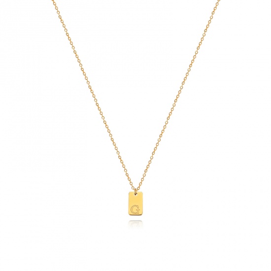 Picture of 1 Piece Vacuum Plating Simple & Casual Stylish 18K Gold Plated 304 Stainless Steel Link Cable Chain Rectangle Initial Alphabet/ Capital Letter Message " G " Pendant Necklace For Women Mother's Day 40cm(15 6/8") long