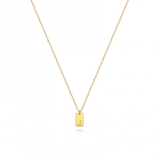 Picture of 1 Piece Vacuum Plating Simple & Casual Stylish 18K Gold Plated 304 Stainless Steel Link Cable Chain Rectangle Initial Alphabet/ Capital Letter Message " J " Pendant Necklace For Women Mother's Day 40cm(15 6/8") long