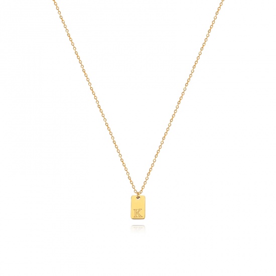 Picture of 1 Piece Vacuum Plating Simple & Casual Stylish 18K Gold Plated 304 Stainless Steel Link Cable Chain Rectangle Initial Alphabet/ Capital Letter Message " K " Pendant Necklace For Women Mother's Day 40cm(15 6/8") long