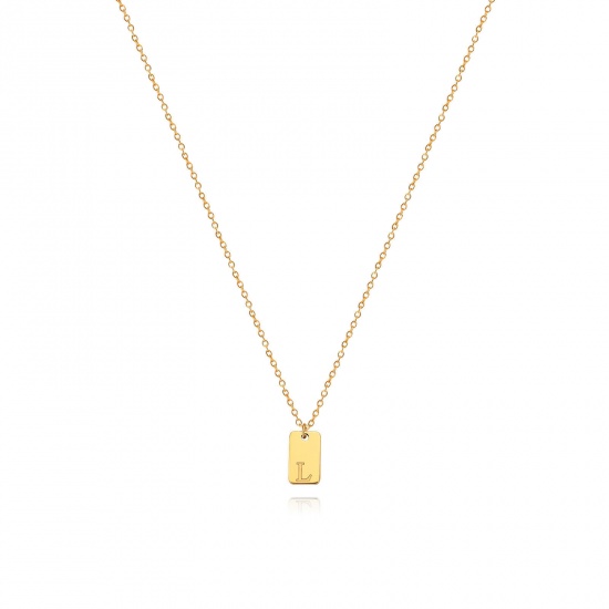 Picture of 1 Piece Vacuum Plating Simple & Casual Stylish 18K Gold Plated 304 Stainless Steel Link Cable Chain Rectangle Initial Alphabet/ Capital Letter Message " L " Pendant Necklace For Women Mother's Day 40cm(15 6/8") long