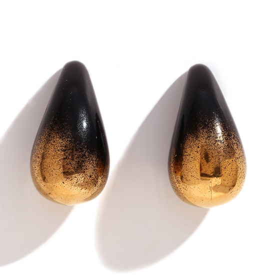 Picture of 1 Pair Eco-friendly Stylish Christmas 18K Real Gold Plated Black 316L Stainless Steel Cashew Drop Painted Ear Post Stud Earrings For Women Party 3.2cm x 1.7cm