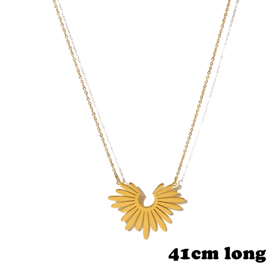 Picture of 1 Piece Vacuum Plating Simple & Casual Galaxy 18K Real Gold Plated 304 Stainless Steel Link Cable Chain Sun Rays Pendant Necklace For Women Party 41cm(16 1/8") long