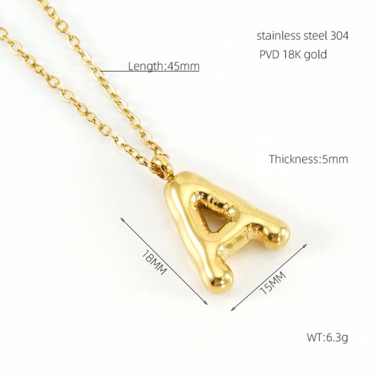 Picture of 1 Piece Eco-friendly Vacuum Plating Sweet & Cute Stylish 18K Real Gold Plated 304 Stainless Steel Link Cable Chain Initial Alphabet/ Capital Letter Message " A " Pendant Necklace For Women Mother's Day 45cm(17 6/8") long