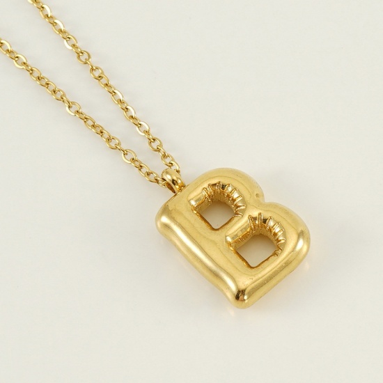 Picture of 1 Piece Eco-friendly Vacuum Plating Sweet & Cute Stylish 18K Real Gold Plated 304 Stainless Steel Link Cable Chain Initial Alphabet/ Capital Letter Message " B " Pendant Necklace For Women Mother's Day 45cm(17 6/8") long