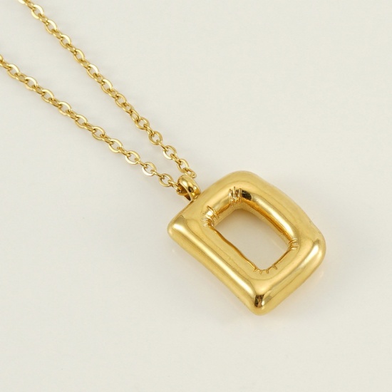 Picture of 1 Piece Eco-friendly Vacuum Plating Sweet & Cute Stylish 18K Real Gold Plated 304 Stainless Steel Link Cable Chain Initial Alphabet/ Capital Letter Message " D " Pendant Necklace For Women Mother's Day 45cm(17 6/8") long