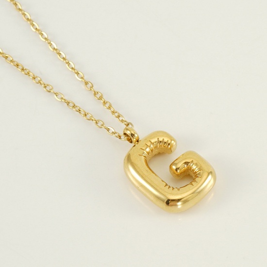 Picture of 1 Piece Eco-friendly Vacuum Plating Sweet & Cute Stylish 18K Real Gold Plated 304 Stainless Steel Link Cable Chain Initial Alphabet/ Capital Letter Message " G " Pendant Necklace For Women Mother's Day 45cm(17 6/8") long