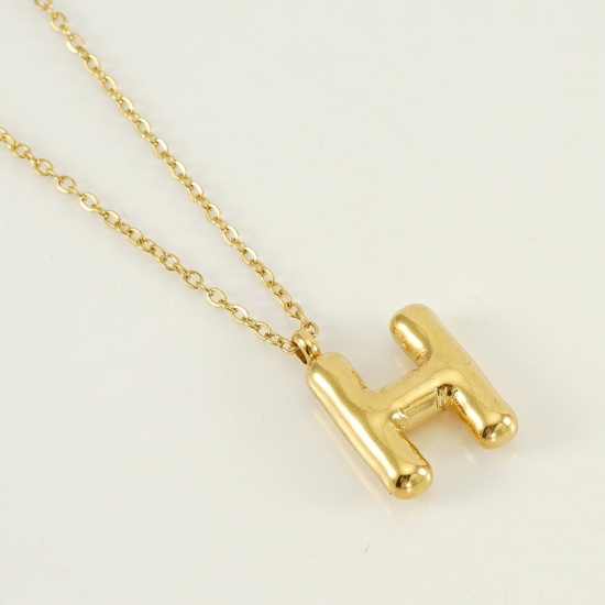 Picture of 1 Piece Eco-friendly Vacuum Plating Sweet & Cute Stylish 18K Real Gold Plated 304 Stainless Steel Link Cable Chain Initial Alphabet/ Capital Letter Message " H " Pendant Necklace For Women Mother's Day 45cm(17 6/8") long