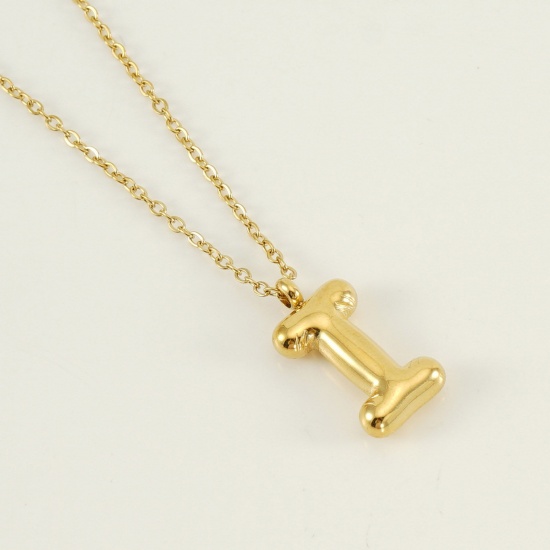 Picture of 1 Piece Eco-friendly Vacuum Plating Sweet & Cute Stylish 18K Real Gold Plated 304 Stainless Steel Link Cable Chain Initial Alphabet/ Capital Letter Message " I " Pendant Necklace For Women Mother's Day 45cm(17 6/8") long