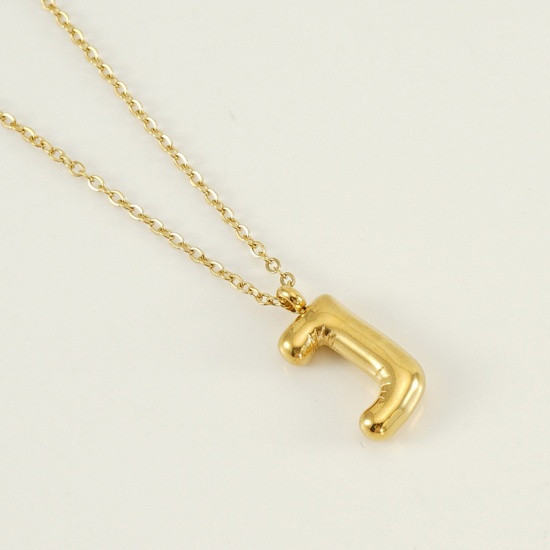 Picture of 1 Piece Eco-friendly Vacuum Plating Sweet & Cute Stylish 18K Real Gold Plated 304 Stainless Steel Link Cable Chain Initial Alphabet/ Capital Letter Message " J " Pendant Necklace For Women Mother's Day 45cm(17 6/8") long