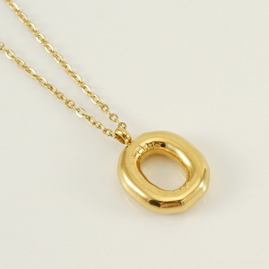 Picture of 1 Piece Eco-friendly Vacuum Plating Sweet & Cute Stylish 18K Real Gold Plated 304 Stainless Steel Link Cable Chain Initial Alphabet/ Capital Letter Message " O " Pendant Necklace For Women Mother's Day 45cm(17 6/8") long