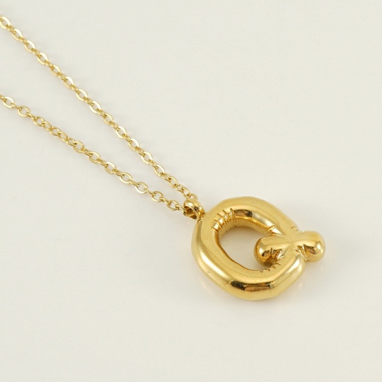 Picture of 1 Piece Eco-friendly Vacuum Plating Sweet & Cute Stylish 18K Real Gold Plated 304 Stainless Steel Link Cable Chain Initial Alphabet/ Capital Letter Message " Q " Pendant Necklace For Women Mother's Day 45cm(17 6/8") long