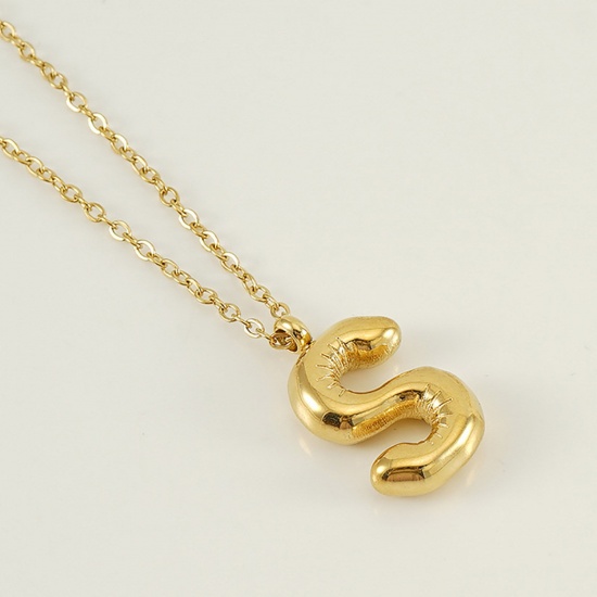 Picture of 1 Piece Eco-friendly Vacuum Plating Sweet & Cute Stylish 18K Real Gold Plated 304 Stainless Steel Link Cable Chain Initial Alphabet/ Capital Letter Message " S " Pendant Necklace For Women Mother's Day 45cm(17 6/8") long