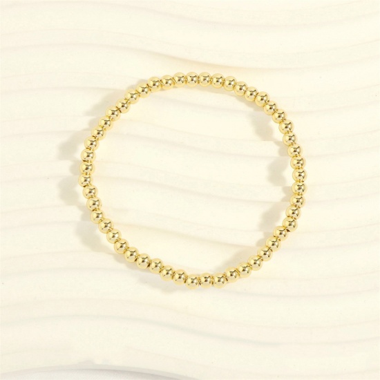 Picture of 1 Piece Eco-friendly Vacuum Plating Simple & Casual Stacking 18K Real Gold Plated Brass Elastic Dainty Bracelets Delicate Bracelets 4mm Beaded Bracelet Unisex Party 16cm(6 2/8") - 18cm(7 1/8") long