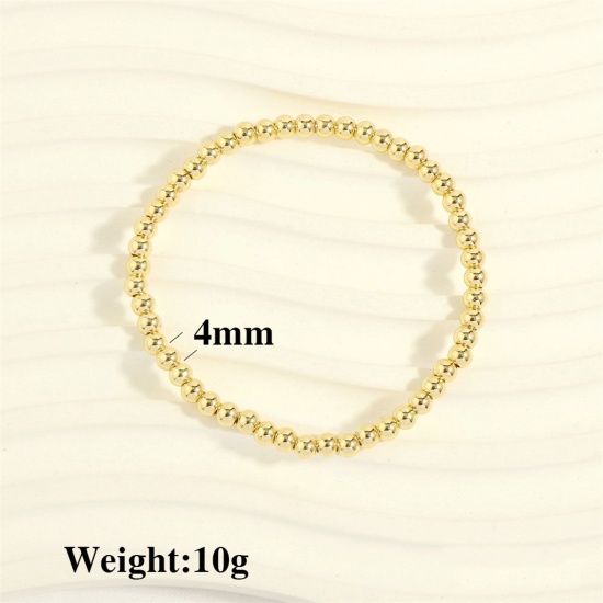 Picture of 1 Piece Eco-friendly Vacuum Plating Simple & Casual Stacking 18K Real Gold Plated Brass Elastic Dainty Bracelets Delicate Bracelets 4mm Beaded Bracelet Unisex Party 16cm(6 2/8") - 18cm(7 1/8") long