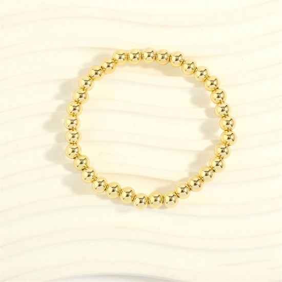 Picture of 1 Piece Eco-friendly Vacuum Plating Simple & Casual Stacking 18K Real Gold Plated Brass Elastic Dainty Bracelets Delicate Bracelets 6mm Beaded Bracelet Unisex Party 16cm(6 2/8") - 18cm(7 1/8") long