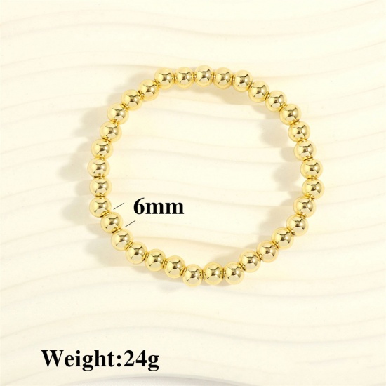 Picture of 1 Piece Eco-friendly Vacuum Plating Simple & Casual Stacking 18K Real Gold Plated Brass Elastic Dainty Bracelets Delicate Bracelets 6mm Beaded Bracelet Unisex Party 16cm(6 2/8") - 18cm(7 1/8") long