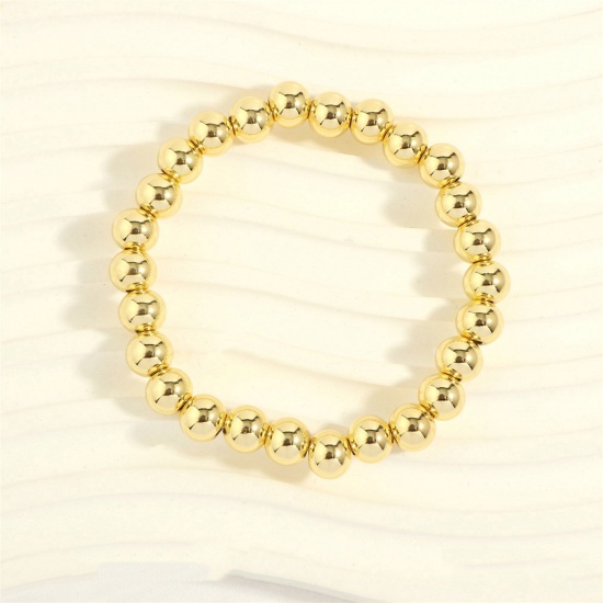 Picture of 1 Piece Eco-friendly Vacuum Plating Simple & Casual Stacking 18K Real Gold Plated Brass Elastic Dainty Bracelets Delicate Bracelets 8mm Beaded Bracelet Unisex Party 16cm(6 2/8") - 18cm(7 1/8") long