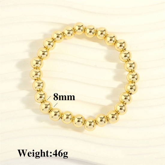 Picture of 1 Piece Eco-friendly Vacuum Plating Simple & Casual Stacking 18K Real Gold Plated Brass Elastic Dainty Bracelets Delicate Bracelets 8mm Beaded Bracelet Unisex Party 16cm(6 2/8") - 18cm(7 1/8") long