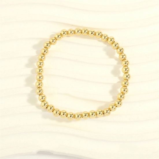 Picture of 1 Piece Eco-friendly Vacuum Plating Simple & Casual Stacking 18K Real Gold Plated Brass Elastic Dainty Bracelets Delicate Bracelets 5mm Beaded Bracelet Unisex Party 16cm(6 2/8") - 18cm(7 1/8") long