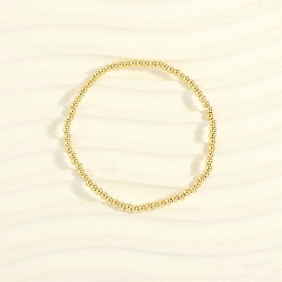 Picture of 1 Piece Eco-friendly Vacuum Plating Simple & Casual Stacking 18K Real Gold Plated Brass Elastic Dainty Bracelets Delicate Bracelets 3mm Beaded Bracelet Unisex Party 16cm(6 2/8") - 18cm(7 1/8") long