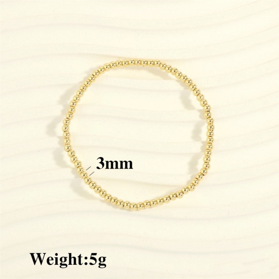 Picture of 1 Piece Eco-friendly Vacuum Plating Simple & Casual Stacking 18K Real Gold Plated Brass Elastic Dainty Bracelets Delicate Bracelets 3mm Beaded Bracelet Unisex Party 16cm(6 2/8") - 18cm(7 1/8") long