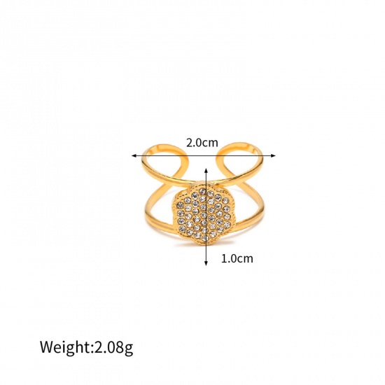 Picture of 1 Piece Eco-friendly Vacuum Plating Exquisite Geometry Series 18K Real Gold Plated 304 Stainless Steel & Rhinestone Open Adjustable Hexagon Rings For Women Party 20mm(US Size 10.25)