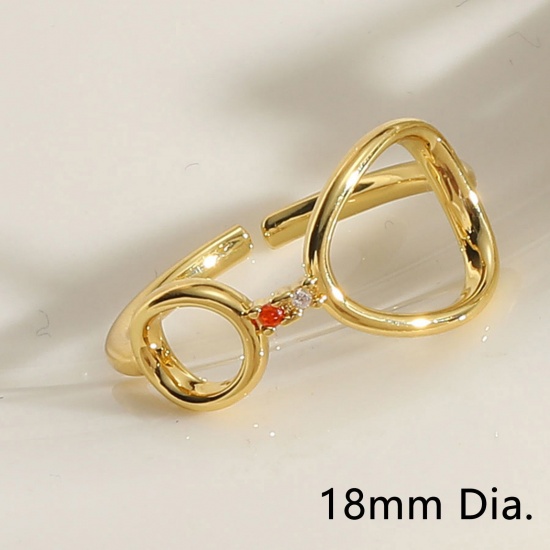 Picture of 1 Piece Eco-friendly Vacuum Plating Stylish Ins Style 14K Real Gold Plated Brass & Cubic Zirconia Open Adjustable Double Rings Rings For Women 18mm(US Size 7.75)
