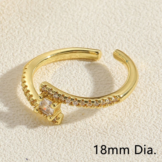 Picture of 1 Piece Eco-friendly Vacuum Plating Stylish Ins Style 14K Real Gold Plated Brass & Cubic Zirconia Open Adjustable Rings For Women 18mm(US Size 7.75)