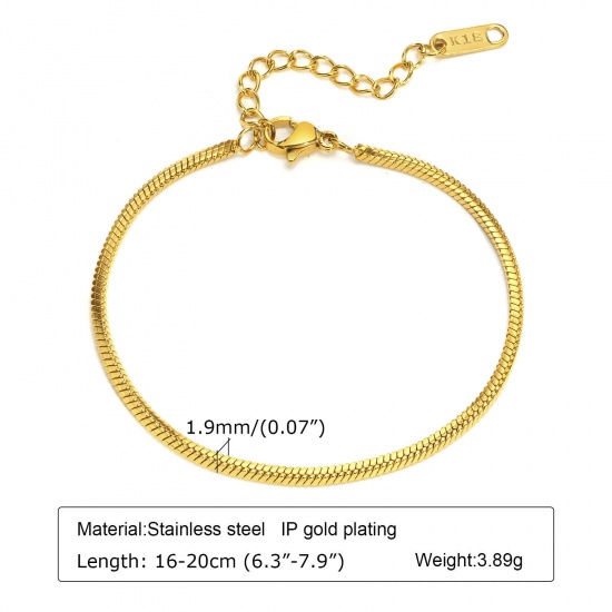 Immagine di 1 Pz Placcatura Sottovuoto Ecologica Elegante Semplice 18K Oro riempito 304 Acciaio Inossidabile Catena di Serpente Braccialetti Per Donne Festa 16cm Lunghezza