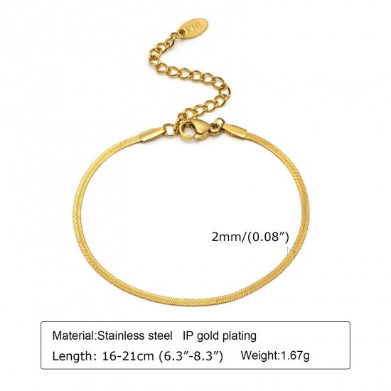 Immagine di 1 Pz Placcatura Sottovuoto Ecologica Elegante Semplice 18K Vero Oro Placcato 304 Acciaio Inossidabile Catena di Serpente Braccialetti Per Donne Festa 16cm Lunghezza