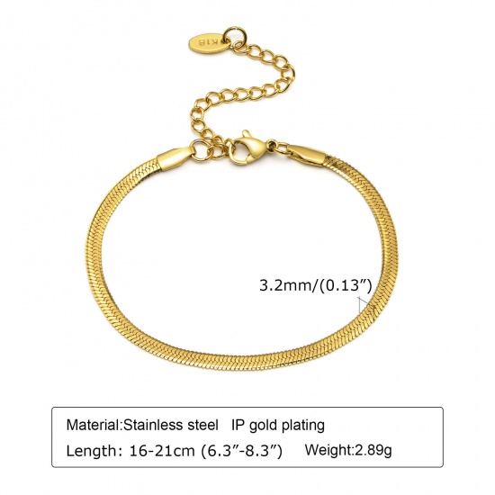 Immagine di 1 Pz Placcatura Sottovuoto Ecologica Elegante Semplice 18K Oro riempito 304 Acciaio Inossidabile Catena di Serpente Braccialetti Per Donne Festa 16cm Lunghezza