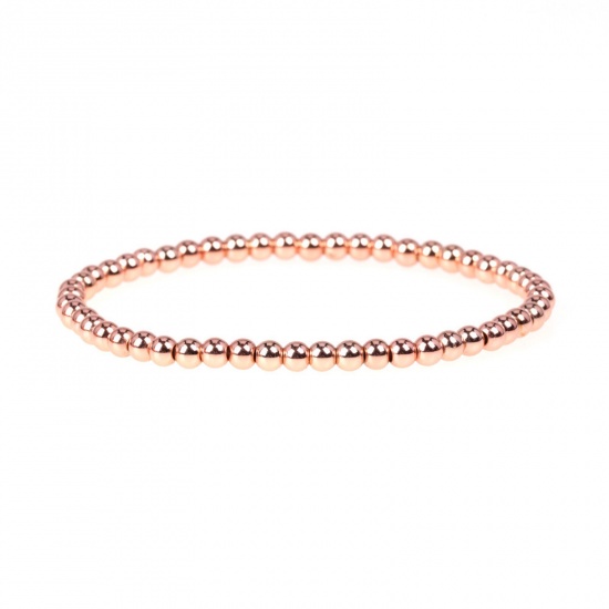 Image de 1 Pièce Placage Sous Vide Écologique Simple & Décontracté Bracelets Raffinés Bracelets Délicats Bracelet de Perles Style Ins en Laiton Or Rose Elastique Unisexe Fête 16cm-18cm long