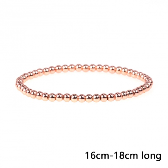 Image de 1 Pièce Placage Sous Vide Écologique Simple & Décontracté Bracelets Raffinés Bracelets Délicats Bracelet de Perles Style Ins en Laiton Or Rose Elastique Unisexe Fête 16cm-18cm long