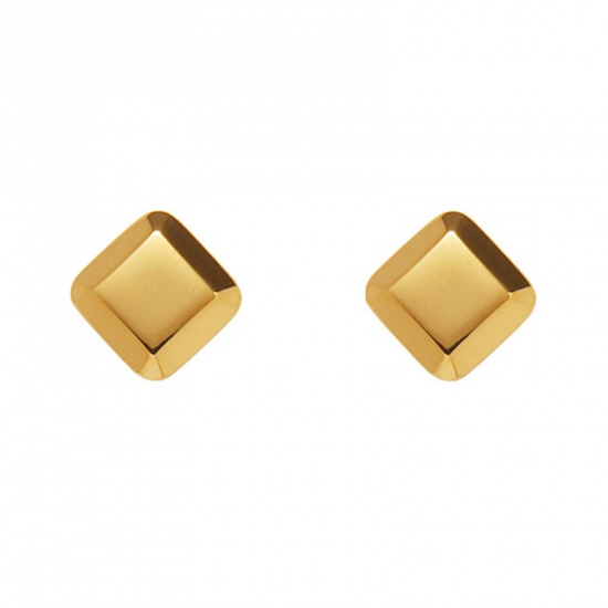Picture of 1 Pair Eco-friendly Vacuum Plating Simple & Casual Simple 18K Real Gold Plated 304 Stainless Steel Rhombus Ear Post Stud Earrings Unisex Party 8mm x 8mm