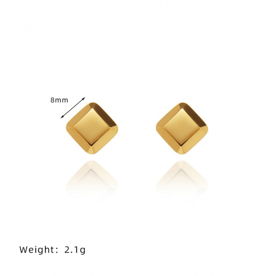 Picture of 1 Pair Eco-friendly Vacuum Plating Simple & Casual Simple 18K Real Gold Plated 304 Stainless Steel Rhombus Ear Post Stud Earrings Unisex Party 8mm x 8mm