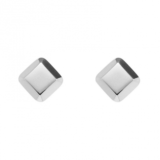 Picture of 1 Pair Eco-friendly Vacuum Plating Simple & Casual Simple Real Platinum Plated 304 Stainless Steel Rhombus Ear Post Stud Earrings Unisex Party 8mm x 8mm