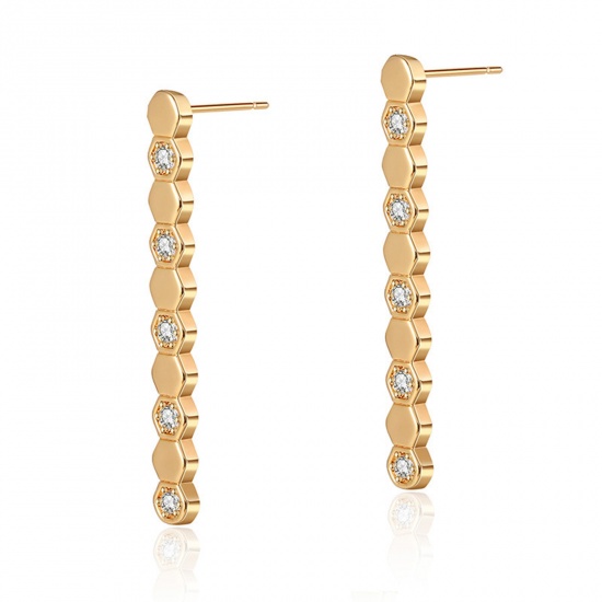 Bild von 1 Paar Umweltfreundliche Vakuumbeschichtung Ins Stil Stilvoll 18K Echtgold plattiert Messing & Kubisch Zirkonia Streifen Ohrring Für Frauen Party 3,9cm x 0,5cm