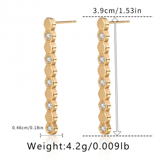 Bild von 1 Paar Umweltfreundliche Vakuumbeschichtung Ins Stil Stilvoll 18K Echtgold plattiert Messing & Kubisch Zirkonia Streifen Ohrring Für Frauen Party 3,9cm x 0,5cm