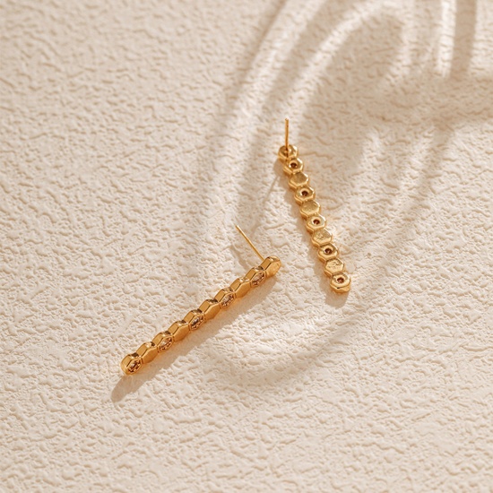 Bild von 1 Paar Umweltfreundliche Vakuumbeschichtung Ins Stil Stilvoll 18K Echtgold plattiert Messing & Kubisch Zirkonia Streifen Ohrring Für Frauen Party 3,9cm x 0,5cm