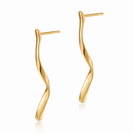1 Pair Eco-friendly Vacuum Plating Minimalist Stylish 18K Real Gold Plated Brass Curve Earrings For Women Party 7.3cm x 0.6cm