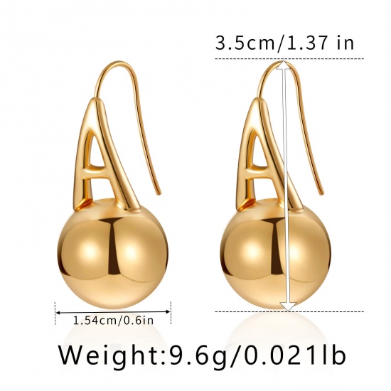 Picture of 1 Pair Eco-friendly Vacuum Plating Simple & Casual Stylish 18K Real Gold Plated Brass Pea Initial Alphabet/ Capital Letter Message " A " Earrings For Women Mother's Day 3.5cm x 1.6cm