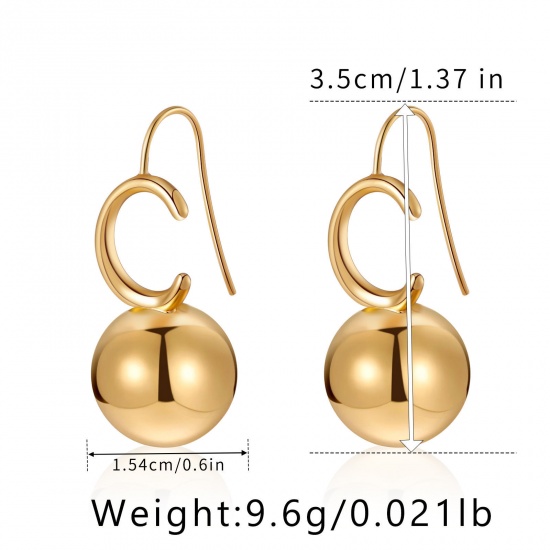 Picture of 1 Pair Eco-friendly Vacuum Plating Simple & Casual Stylish 18K Real Gold Plated Brass Pea Initial Alphabet/ Capital Letter Message " C " Earrings For Women Mother's Day 3.5cm x 1.6cm