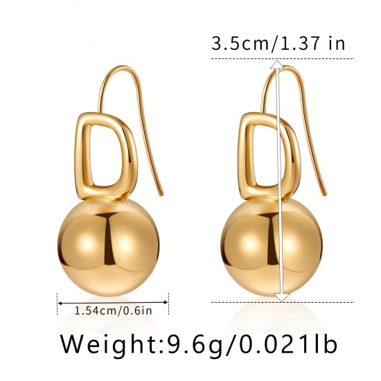 Picture of 1 Pair Eco-friendly Vacuum Plating Simple & Casual Stylish 18K Real Gold Plated Brass Pea Initial Alphabet/ Capital Letter Message " E " Earrings For Women Mother's Day 3.5cm x 1.6cm