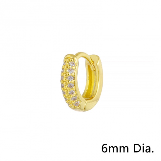 Picture of 1 Piece Eco-friendly Vacuum Plating Exquisite Simple 18K Real Gold Plated Brass & Cubic Zirconia Circle Ring Micro Pave Hoop Earrings For Women Coming-of-age Gift 6mm Dia.