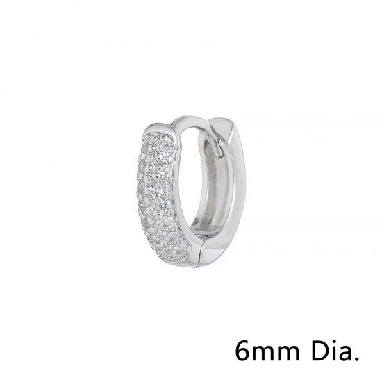 Picture of 1 Piece Eco-friendly Vacuum Plating Exquisite Simple Real Platinum Plated Brass & Cubic Zirconia Circle Ring Micro Pave Hoop Earrings For Women Coming-of-age Gift 6mm Dia.