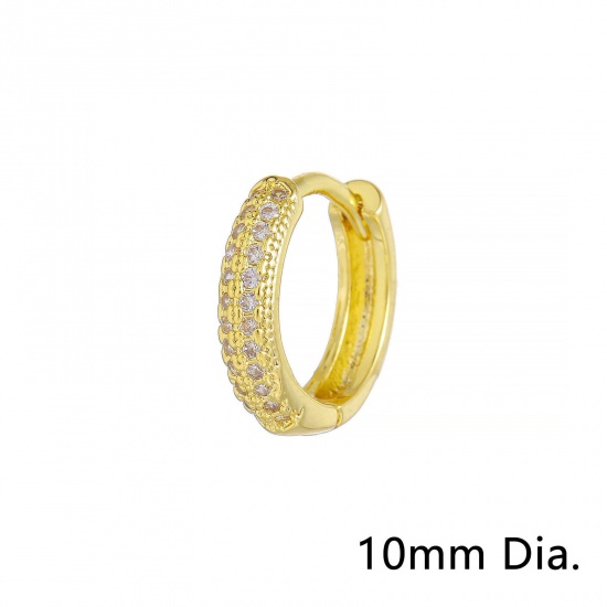 Picture of 1 Piece Eco-friendly Vacuum Plating Exquisite Simple 18K Real Gold Plated Brass & Cubic Zirconia Circle Ring Micro Pave Hoop Earrings For Women Coming-of-age Gift 10mm Dia.