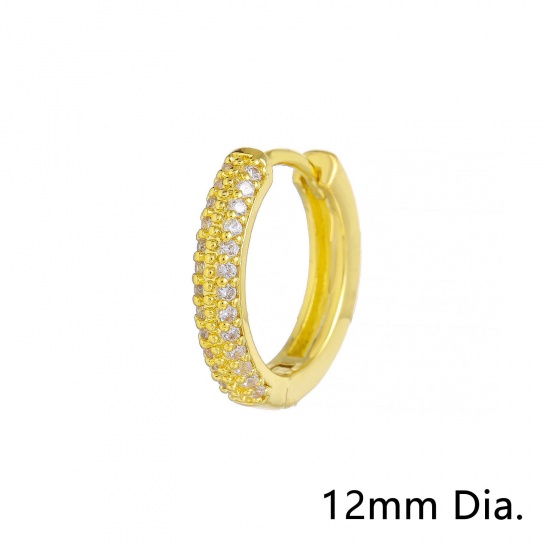 Picture of 1 Piece Eco-friendly Vacuum Plating Exquisite Simple 18K Real Gold Plated Brass & Cubic Zirconia Circle Ring Micro Pave Hoop Earrings For Women Coming-of-age Gift 12mm Dia.